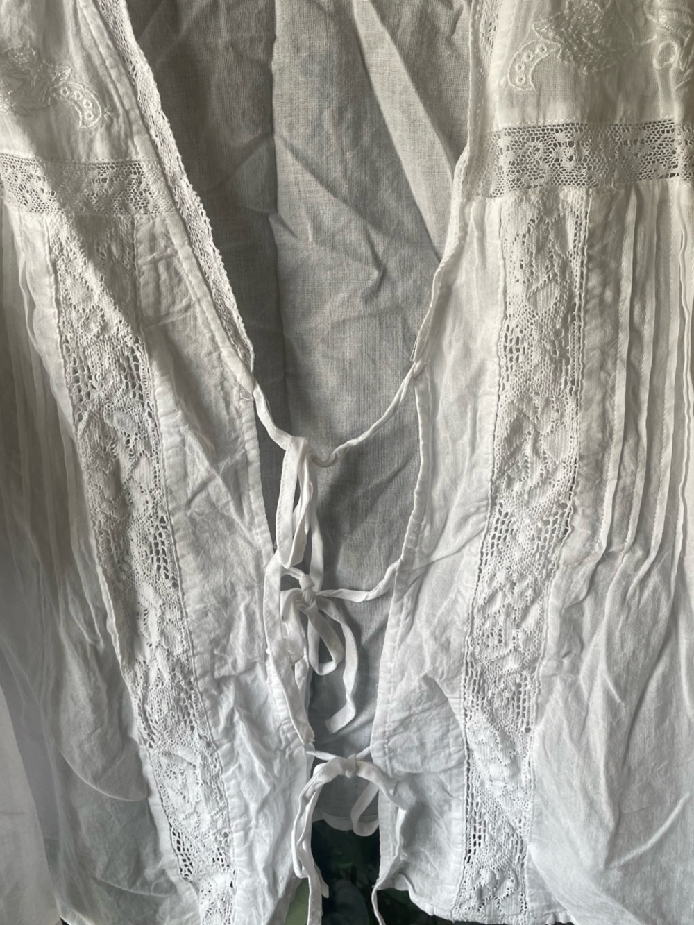 Joie Boho Cottagecore Coquette White Embroidered Tie-Front Cotton Blouse Size S - Picture 7 of 7